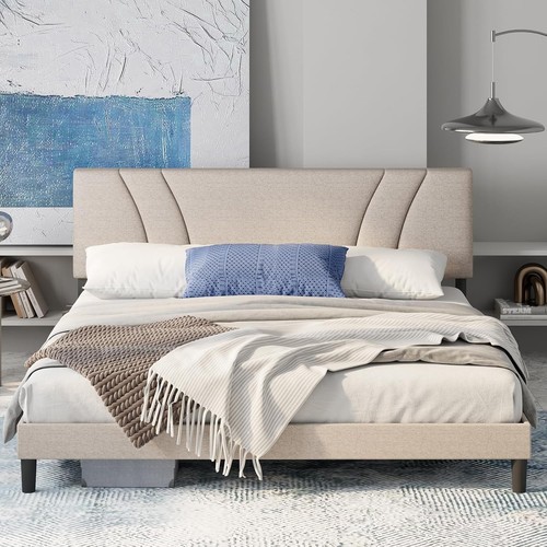 Beige upholstered queen bed - queen,